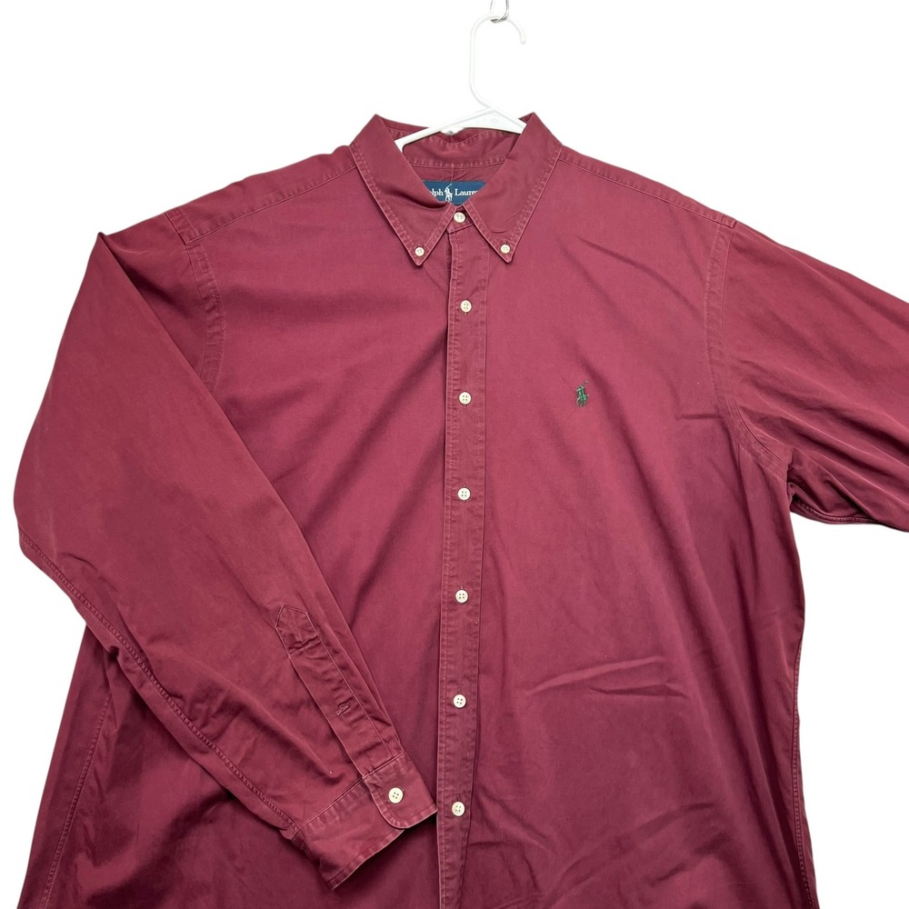 Ralph Lauren Button Down Shirt Mens 2XL Burgundy Cotton Long Sleeve Pony Logo